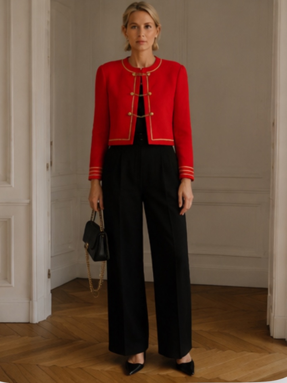 St. John Red and Gold Military Jacket, size 10 - Picture 3 of 16